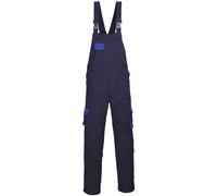 Portwest TX12 Men's Texo Contrast Bib and Brace Work Overalls Workwear Dungarees with Storage Knee Pad Pockets Adjustable Fit Elasticated Back, Navy, S
