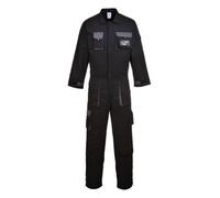 Portwest TX15 Men's Texo Contrast Coveralls Durable Cotton Protective Work Overalls Workwear Knee Pad Pockets Two-Way Zip Elastic Waist Boiler Suit for Mechanics Warehouse Garages DIY, Black, XL