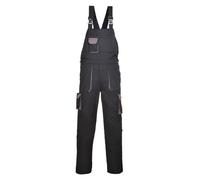 Portwest TX12 Texo Contrast Bib and Brace Work Overalls Mens Workwear 10 Pockets UPF 40+ Sun Protection Elasticated Waist Knee Pad Pockets, Regular, Black, XL