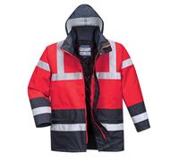 PORTWEST Traffic Jacket Padded High Visibility Contrast Safety Hood Lined Coat