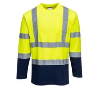 Portwest Hi Vis Cotton Comfort Contrast Long Sleeve T Shirt Yellow / Navy XL
