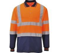 Portwest Mens Hi Vis Contrast Polo Long Sleeve Shirt Orange / Navy 4XL