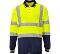 Portwest Mens Hi Vis Contrast Polo Long Sleeve Shirt Yellow / Navy S