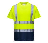 Portwest S378 Hi-Vis Contrast Short Sleeve T-Shirt Reflective | Yellow/Navy, Small, EN ISO 20471 Class 2, RIS 3279-TOM Issue 2 Rail, ANSI/ISEA 107 Type R, Texpel Wicking Finish, UPF 40+