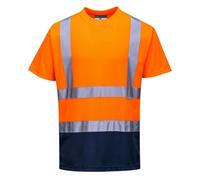 Portwest S378 Men's Hi Vis T Shirt Two-Tone Reflective Safety Workwear T-Shirt Orange/Navy, X-Large