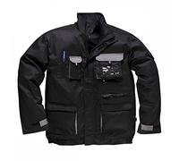Portwest TX10 Texo Contrast Jacket Multi Pocket Long Sleeve Polyester | Black, Small, UPF 50+, Regular Fit, Hook and Loop Closure, Side Elastic Waist, Hardwearing, Pre-Shrunk Fabric, Workwear