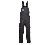 Portwest TX12 Men's Texo Contrast Bib and Brace Work Overalls Workwear Dungarees with Storage Knee Pad Pockets Adjustable Fit Elasticated Back, Black, 3XL
