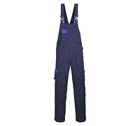 Portwest TX12 Men's Texo Contrast Bib and Brace Work Overalls Workwear Dungarees with Storage Knee Pad Pockets Adjustable Fit Elasticated Back, Navy, XXL