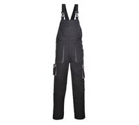 Portwest TX12 Texo Contrast Bib and Brace Work Overalls Mens Workwear 10 Pockets UPF 40+ Sun Protection Elasticated Waist Knee Pad Pockets, Regular, Black, XL