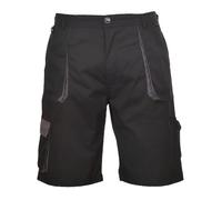 Portwest TX14 Texo Contrast Shorts Half Elasticated Waist 2 Thigh Pockets | Black, 2X Large, UPF 50+, Loose Fit, 100% Polyester, Handy Waistband D Ring, UV Protection, Phone Pocket, Durable, Workwear