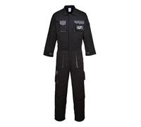 Portwest TX15 Men's Texo Contrast Coveralls Durable Cotton Protective Work Overalls Workwear Knee Pad Pockets Two-Way Zip Elastic Waist Boiler Suit for Mechanics Warehouse Garages DIY, Black, XL