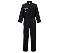 Portwest TX15 Men's Texo Contrast Coveralls Durable Cotton Protective Work Overalls Workwear Knee Pad Pockets Two-Way Zip Elastic Waist Boiler Suit for Mechanics Warehouse Garages DIY, Black, XL