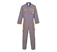 Portwest TX15 Men's Texo Contrast Coveralls Durable Cotton Protective Work Overalls Workwear Knee Pad Pockets Two-Way Zip Elastic Waist Boiler Suit for Mechanics Warehouse Garages DIY, Grey, M