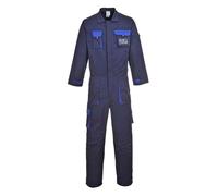 Portwest TX15 Men's Texo Contrast Coveralls Durable Cotton Protective Work Overalls Workwear Knee Pad Pockets Two-Way Zip Elastic Waist Boiler Suit for Mechanics Warehouse Garages DIY, Navy, XXL