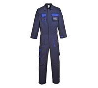 Portwest TX15 Men's Texo Contrast Coveralls Durable Cotton Protective Work Overalls Workwear Knee Pad Pockets Two-Way Zip Elastic Waist Boiler Suit for Mechanics Warehouse Garages DIY, Navy, 3XL