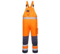 Portwest TX52 Hi-Vis Contrast Work Bib Brace Overalls Mens | EN ISO 20471 Class 2, 65% Polyester 35% Cotton, 245g Fabric