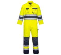 Portwest TX55 Nantes Hi-Vis Contrast Coverall Mens Workwear Boiler Suit Reflective Tape Multi Pocket Polycotton Construction Road Rail Utility Overalls Unisex, Yellow/Navy, M