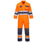 Portwest TX55 Nantes Hi-Vis Contrast Coverall Mens Workwear Boiler Suit Reflective Tape Multi Pocket Polycotton Construction Road Rail Utility Overalls Unisex, Orange/Navy, S
