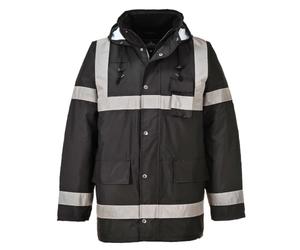 Portwest US433 Iona Lite Traffic Jacket Long Sleeve Thermal Hooded | Black, 3X Large, EN 343, Regular Fit, 300D Oxford Polyester, Double PU Coated, Stain Resistant, Waterproof with Taped Seams