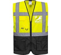 Portwest C476 Warsaw Executive Hi-Vis Vest Zip and Pockets | Yellow/Black, Large, Reflective, Zipped, Multiple Pockets, Polyester, High Visibility, Roadwork, Warehouse