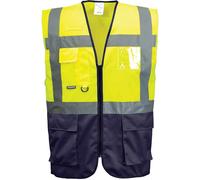 Portwest C476 Warsaw Hi-Vis Contrast Executive Sleeveless Safety Vest with Pockets - Reflective High Viz Outdoor Safety Workwear, Yellow/Navy, 5XL