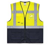 Portwest Warsaw Hi Vis Contrast Executive Vest ID & Hand Pockets, Front Zip
