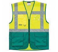 Portwest Warsaw Hi Vis Contrast Executive Vest ID & Hand Pockets, Front Zip