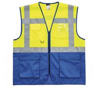 Portwest Warsaw Hi Vis Contrast Executive Vest ID & Hand Pockets, Front Zip