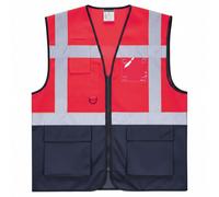 Portwest Warsaw Hi Vis Contrast Executive Vest ID & Hand Pockets, Front Zip