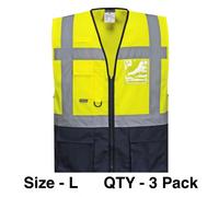 Portwest Warsaw Hi-Vis Contrast Executive Vest Reflective C476 Size L - 3 Pack
