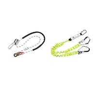 Portwest Work Positioning Lanyard with Grip Adjuster, Size: One Size, Colour: White, FP26WHR & Double Elasticated Lanyard With Shock Absorber, Size: One Size, Colour: Yellow, FP52YER