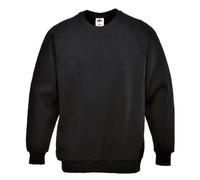 Portwest B300 Roma Sweatshirt Durable Soft Workwear Crew Neck Fleece 40+ UPF Sun Protection Comfortable Fit for Casual Corporate and Industrial Use, Black, XL