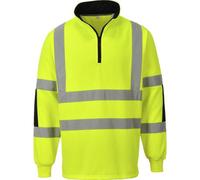 Portwest B308 Xenon Hi Vis Rugby Shirt Durable Cotton Polyester Sweatshirt Reflective Jumper UV Protection 1/4 Zip Ribbed Cuffs EN ISO 20471 Certified Safety Workwear Top, Yellow, XL