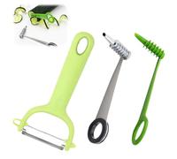 PORUPAEL 3-Piece Vegetable Spiral Cutter and Peeler Set - Silver Metal & Green Plastic Spiralizers with Peeling Tool for Cucumber, Potato, Carrot, and Fruits (Kitchen Tools & Gadgets)