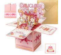 PORUPAEL 3D Pop-Up Happy Birthday Card for Daughter, Sweet 3D Daughter Birthday Card, Creative Gift Card for Girl Female Adult