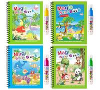 PORUPAEL 4 Pack Magic Water Colouring Books for Kids - Reusable Water Painting Books with 4 Pens, Four Different Themed Mess-Free Educational Art Activity Gift for Toddlers Ages 2-6