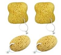 PORUPAEL 4-Piece Honeycomb Bath Sponges Set - 2 Square & 2 Oval Exfoliating Shower Sponges for Women & Men, Natural Body Wash Sponge for Gentle Deep Cleansing and Skin Care, Yellow Bathing Sponges