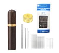 PORUPAEL 42-Pcs Large Eye Hand Sewing Needles Set - Self Threading Embroidery Needles with Ebony Wood Case, Gold-Tipped Easy Thread Needles, Stainless Steel Darning Needles for Hand Sewing and Craftin