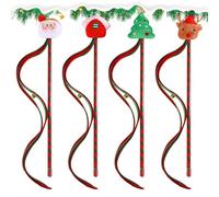 PORUPAEL 4pcs Christmas Cat Toys Xmas Cat Wand Toy Interactive Cat Teaser Wand Toys with Bells Santa Claus Christmas Hat Christmas Tree Christmas Elk Cat Wand Stick Funny Cat Interactive Toys