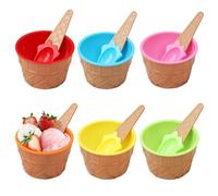 PORUPAEL 6 Pieces Candy Color Ice Cream Bowls, Colorful Ice Cream Cup with Spoons Thickening Plastic Dessert Bowls Cute Dessert Container Holder for Family, Camping, Party