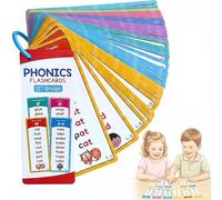 PORUPAEL 60Pcs Phonics Flash Cards - 1000 Sight Words Double-Sided Learning Cards with Ring, Natural Spelling Word Building Flash Cards for Toddlers Kids Age 3-8, Home Classroom Educational Games