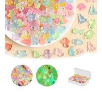 PORUPAEL 80pcs Mini Resin Animals with Storage Box - Glow in The Dark Tiny Resin Animals Mixed, Mini Plastic Animal Figures, 3D Printed Style Animal Figures for Fairy Garden, Aquarium, Dollhouse Decor