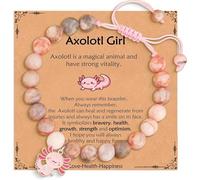 PORUPAEL Axolotl Bracelet for Girls Kids Pink Pearl & CZ Ball/Natural Stone Bracelets Adjustable Imitation Pearl Friendship Bracelet Kids with Axolotl Charms Cute Kawaii Stuff (B)