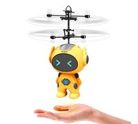PORUPAEL Flying Robot Mini Drone Helicopter Toy with Gesture Control + LED Light, Hand Operated Flying Toy for Kids, Cool Stuff Boys Gifts for 6 7 8 9+ Year Old Kid Boy (Yellow)