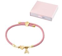 PORUPAEL Initial Bracelet Set - Adjustable Pink Braided Letter A Charm Bracelet with Sparkling Pendant, Teenager Gifts for Girls, Flower Girl Gifts, 4-18 Year Old Girls Birthday