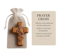 PORUPAEL Prayer Cross Gift Set - Handcrafted Wooden Cross with Inspirational Card & Drawstring Bag, Pocket Faith Sanctuary for Prayer, Christian Devotional Keepsake for Home and Gifting