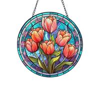 PORUPAEL Tulip Window Sun Catcher - Stained Glass Style Acrylic Hanging Ornament with Metal Chain, Garden Suncatcher for Home Window Decor, Indoor Outdoor Hanging Decorations (Tulip)