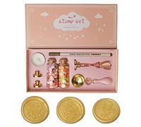 PORXFLY 3 Pcs Wax Seal Stamp Set,Vintage Personalized European Style Wax Seal Stamp Kit Gift Box Set for Wedding Invitations, Wine Packages,Cards Envelopes, Gift Wrapping(Pink box Rose Rosemary)