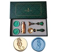 PORXFLY Wax Seal Stamp Set,Vintage Personalized European style Wax Seal Stamp Kit Gift Box Set for Wedding Invitations, Letters,Wine Packages,Cards Envelopes, Gift Wrapping (Seahorse)