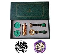 PORXFLY Wax Seal Stamp Set,Vintage Personalized European style Wax Seal Stamp Kit Gift Box Set for Wedding Invitations, Letters,Wine Packages,Cards Envelopes, Gift Wrapping (Dragon)